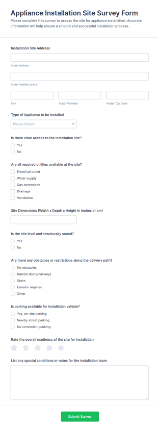 Appliance Installation Site Survey Form Template