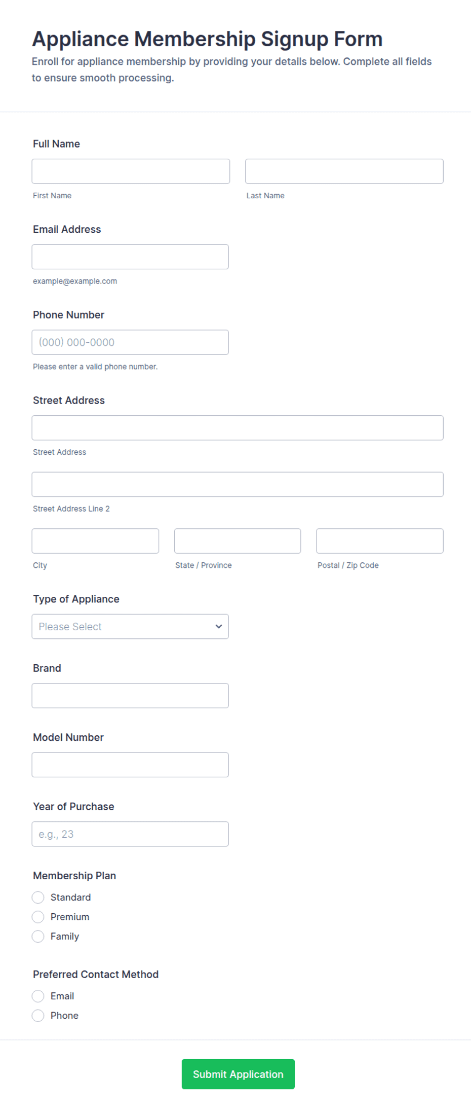 Appliance Membership Signup Form Template | Jotform