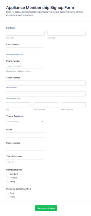Appliance Membership Signup Form Template