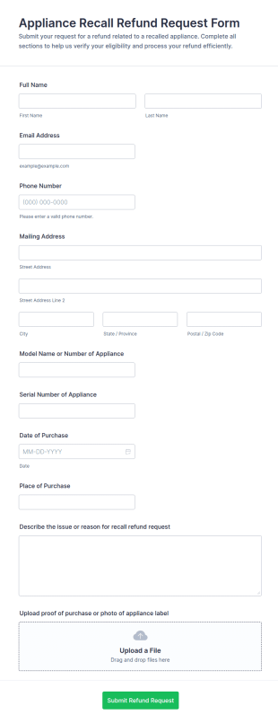 Appliance Recall Refund Request Form Template