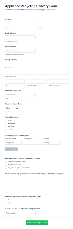 Appliance Recycling Delivery Form Template