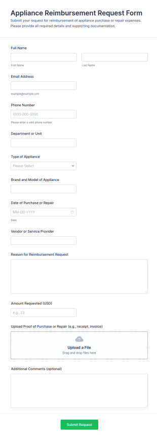 Appliance Reimbursement Request Form Template