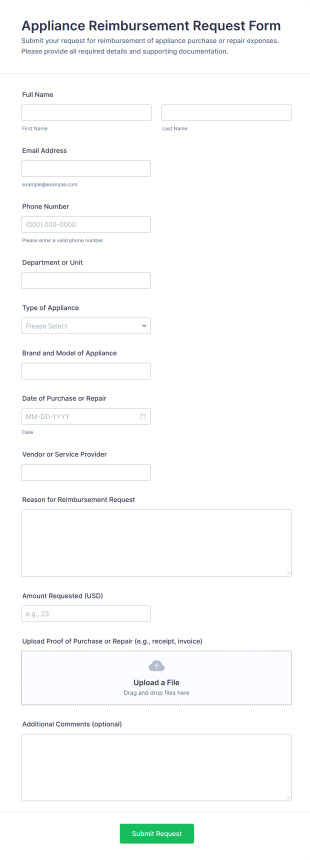 Appliance Reimbursement Request Form Template