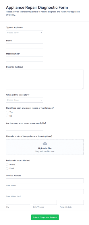 Appliance Repair Diagnostic Form Template