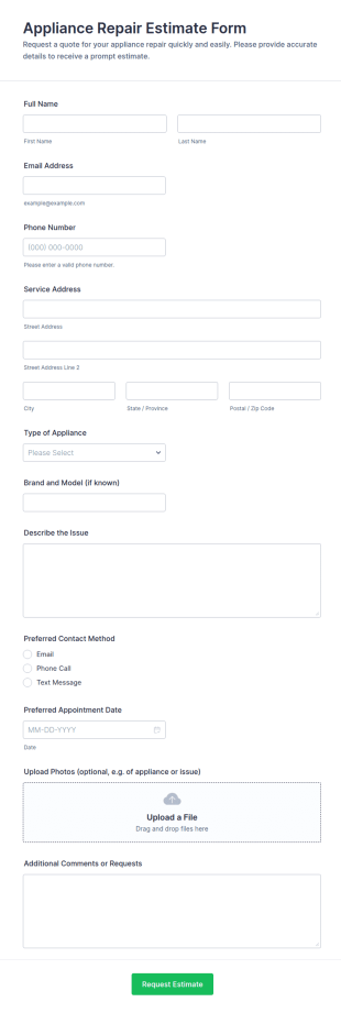 Appliance Repair Estimate Form Template