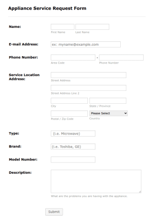 Appliance Service Request Form Template