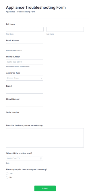 Appliance Troubleshooting Form Template