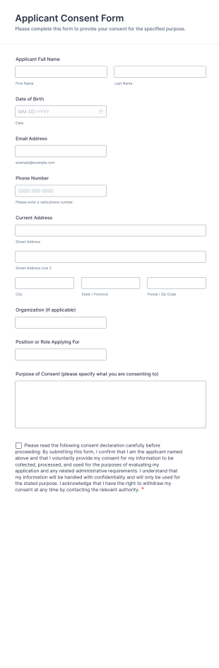Applicant Consent Form Template