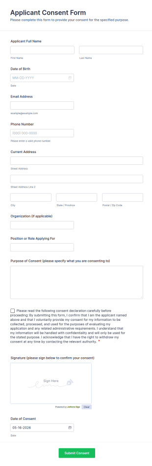 Applicant Consent Form Template