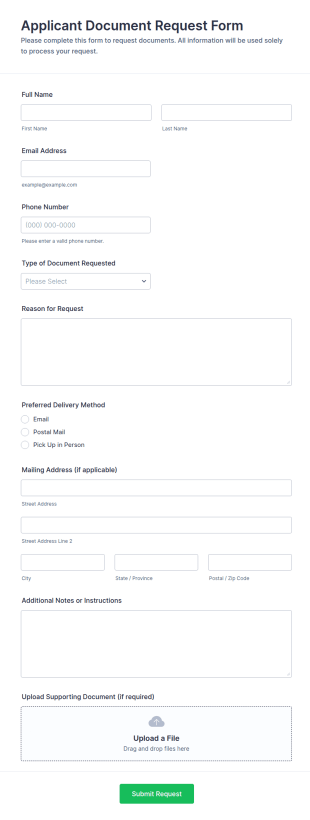 Applicant Document Request Form Template