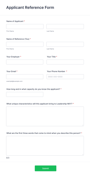 Applicant Reference Form Template