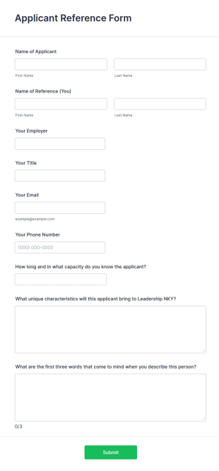 Applicant Reference Form Template