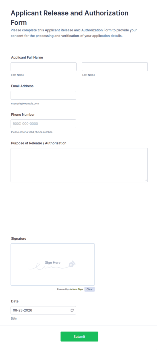 Applicant Release And Authorization Form Template