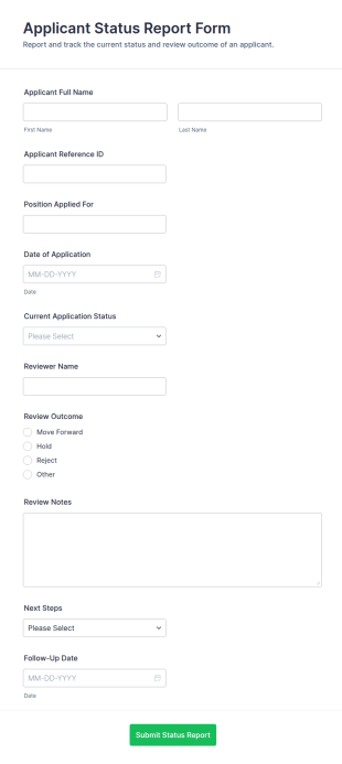 Applicant Status Report Form Template