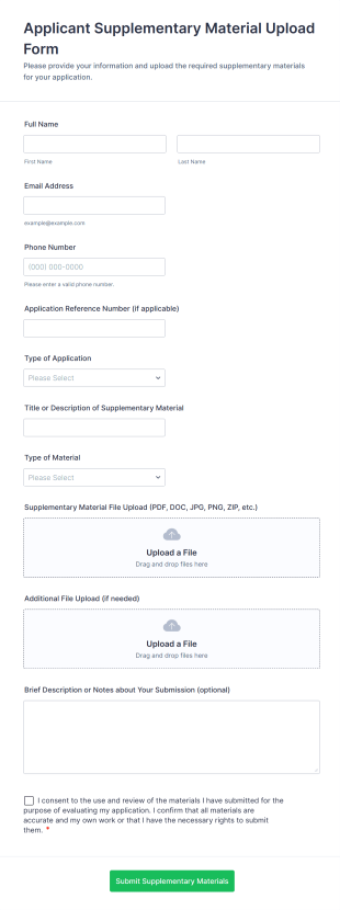 Applicant Supplementary Material Upload Form Template