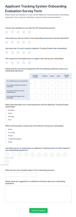 Applicant Tracking System Onboarding Evaluation Form Template