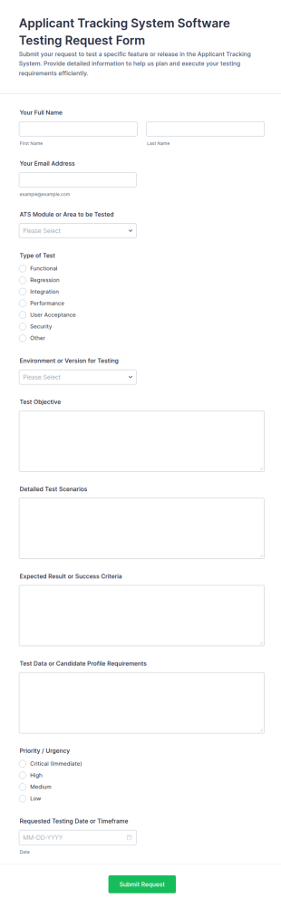 Applicant Tracking System Software Testing Request Form Template