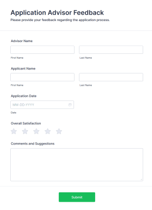 Application Advisor Feedback Form Form Template