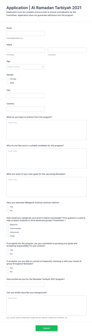 Ramadan Program Application Form Template