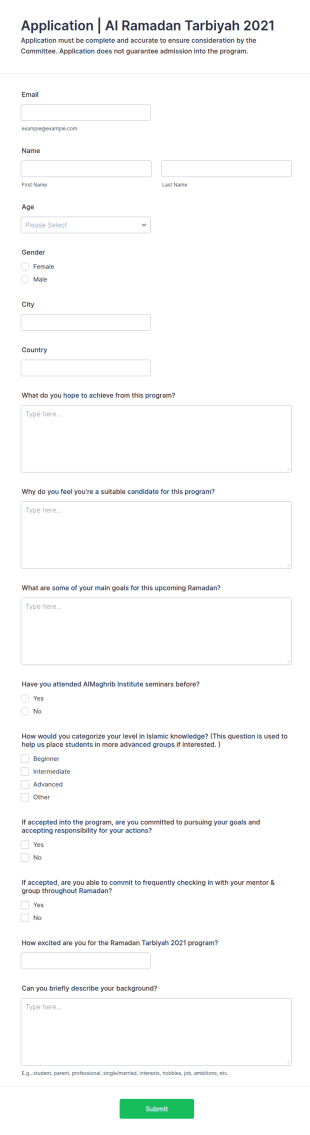 Ramadan Program Application Form Template
