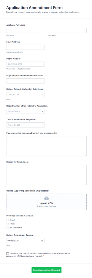 Application Amendment Form Template