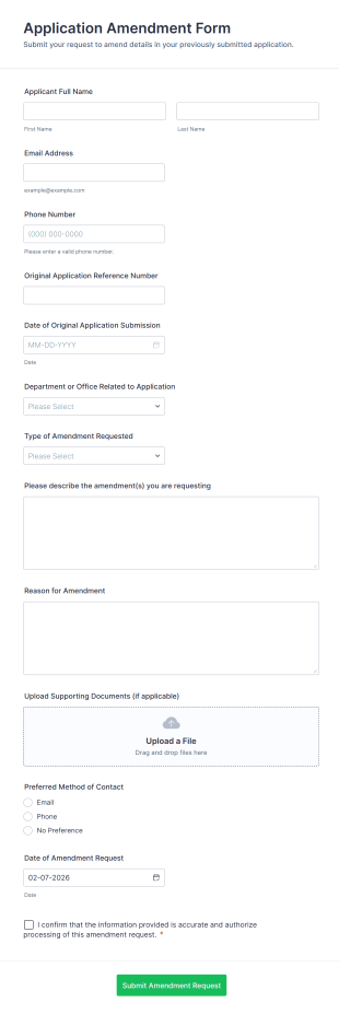 Application Amendment Form Template