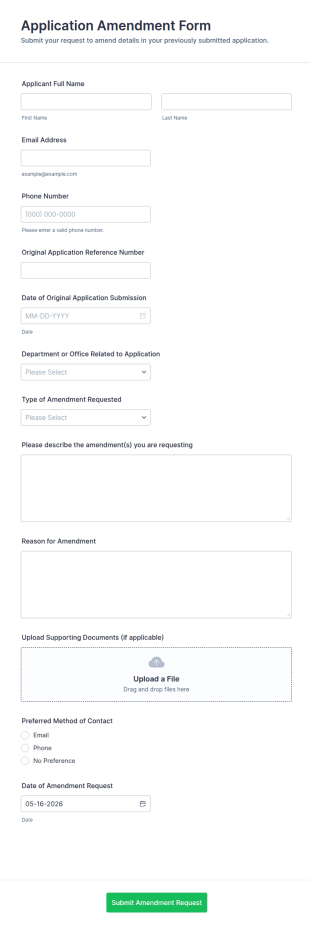 Application Amendment Form Template