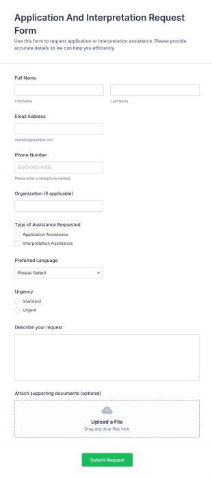 Application And Interpretation Request Form Template