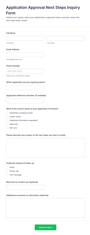 Application Approval Next Steps Inquiry Form Template