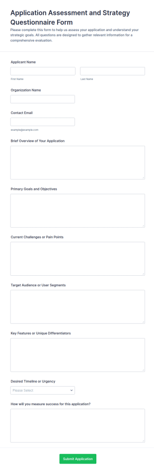 Application Assessment And Strategy Questionnaire Form Template