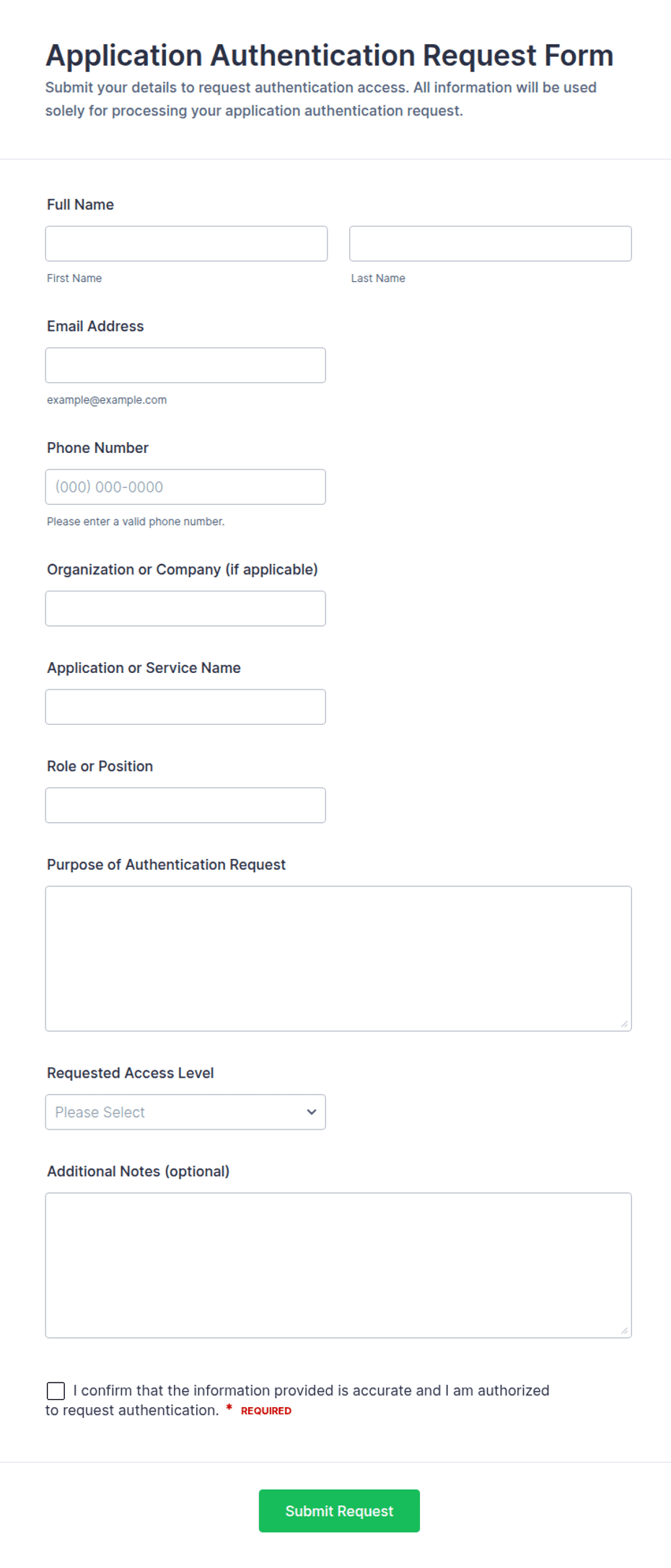 Application Authentication Request Form Template | Jotform