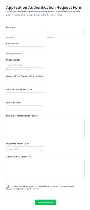 Application Authentication Request Form Template