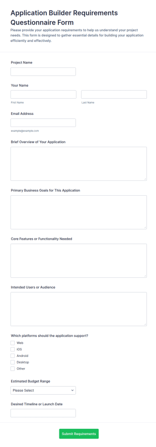 Application Builder Requirements Questionnaire Form Template