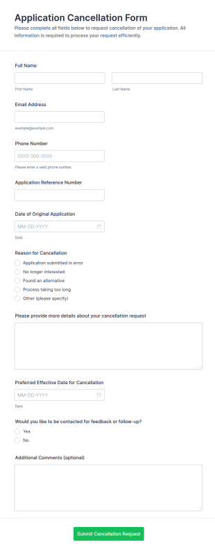 Application Cancellation Form Template