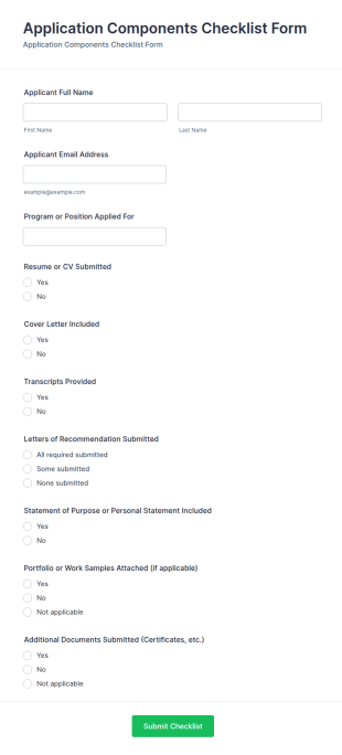 Application Components Checklist Form Template