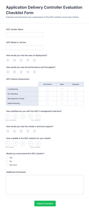 Application Delivery Controller Evaluation Checklist Form Template