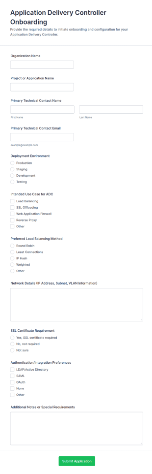 Application Delivery Controller Onboarding Form Template