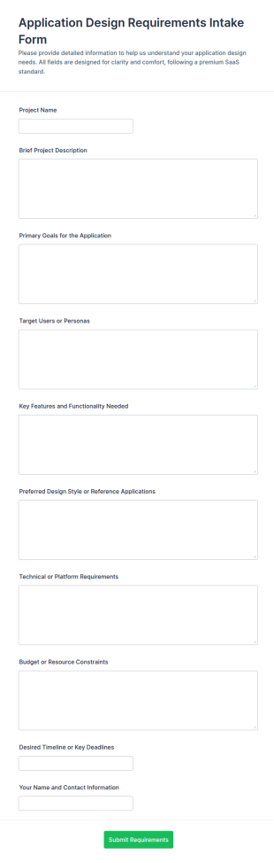Application Design Requirements Intake Form Template
