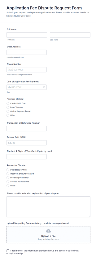Application Fee Dispute Request Form Template