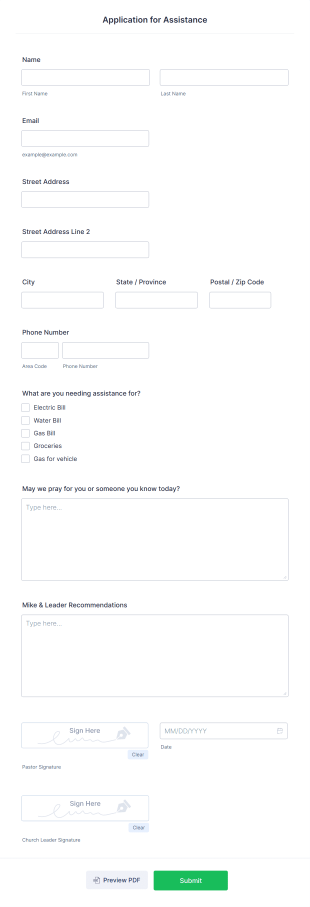 Application For Assistance Form Template