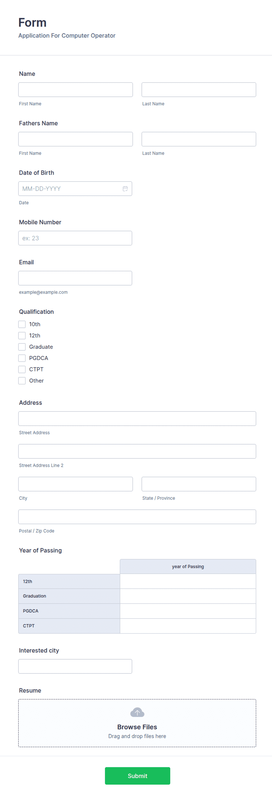 Application For Computer Operator Form Template | Jotform