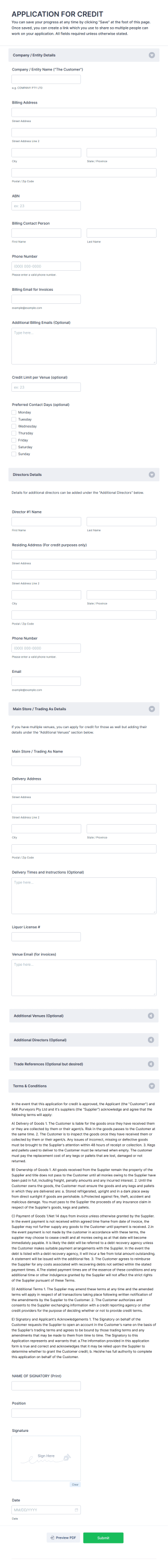 Application For Credit Form Template