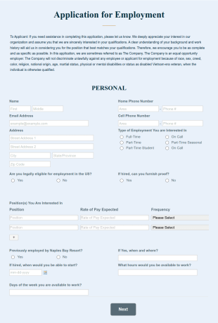 Application For Employment Form Template
