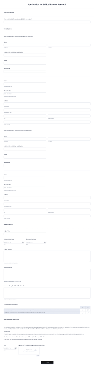 Application For Ethical Review Renewal Form Template