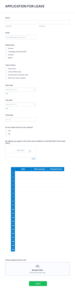 Application For Leave Form Template