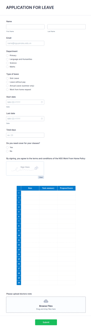 Application For Leave Form Template