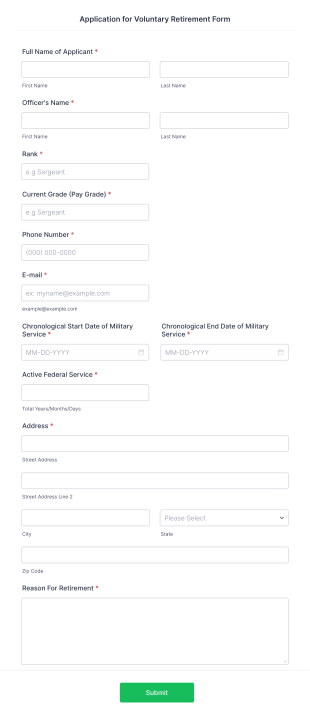 Application For Voluntary Retirement Form Template