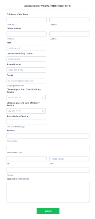 Application For Voluntary Retirement Form Template