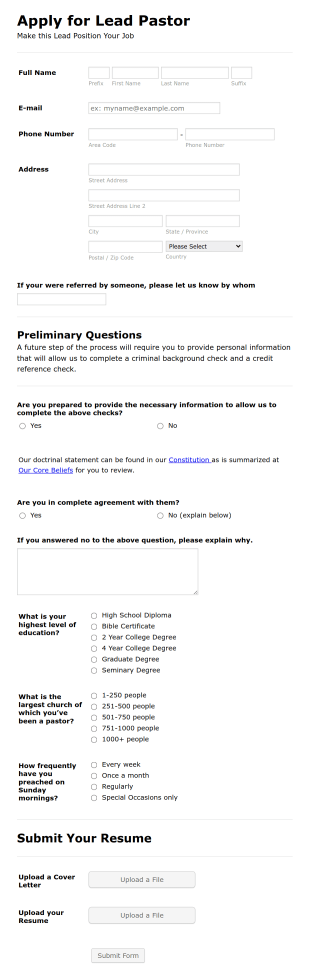 Application Form Apply For Lead Job Position Form Template