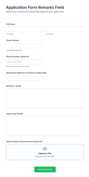 Application Form Remarks Field